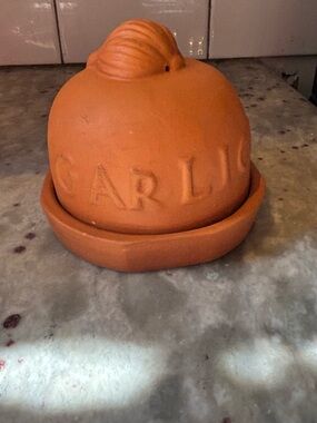 Garlic Roaster/Keeper Ceramic Storage Jar - Terracotta Orange
